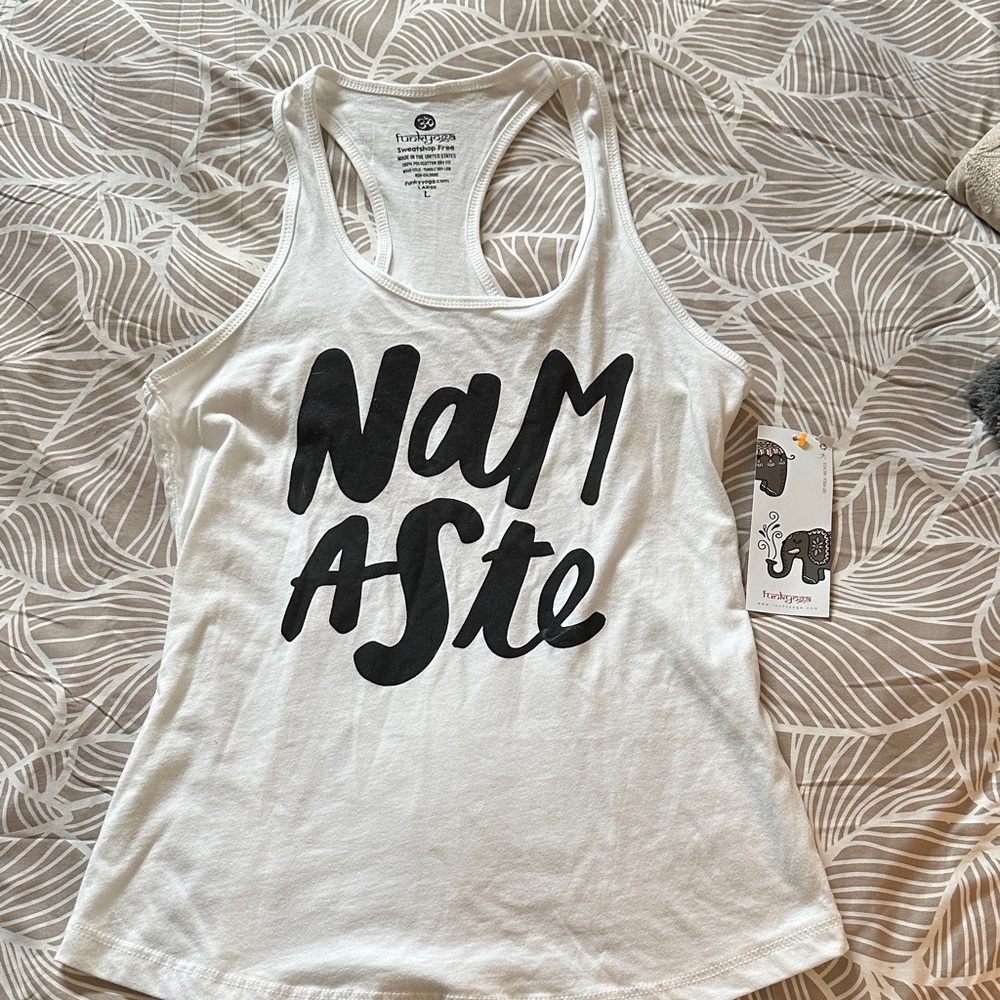 Namaste White Graphic Tank Top